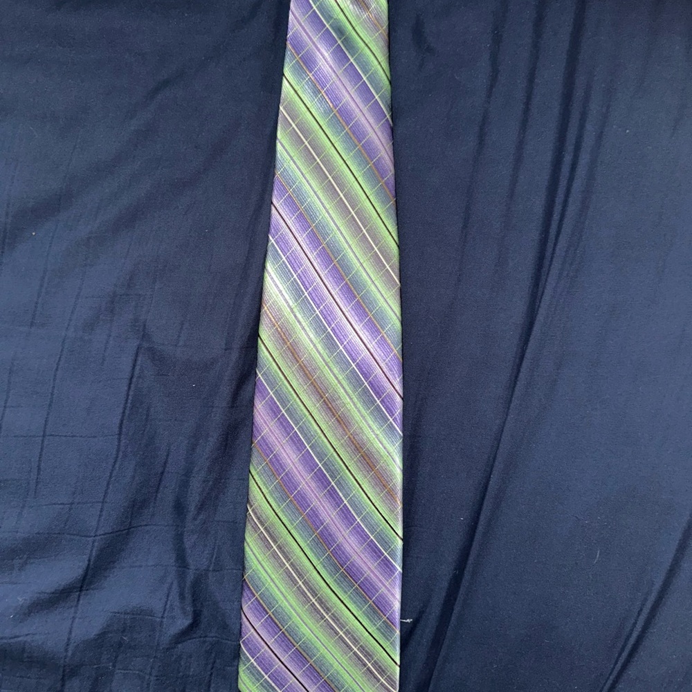 Adolfo Green and Purple Striped Tie